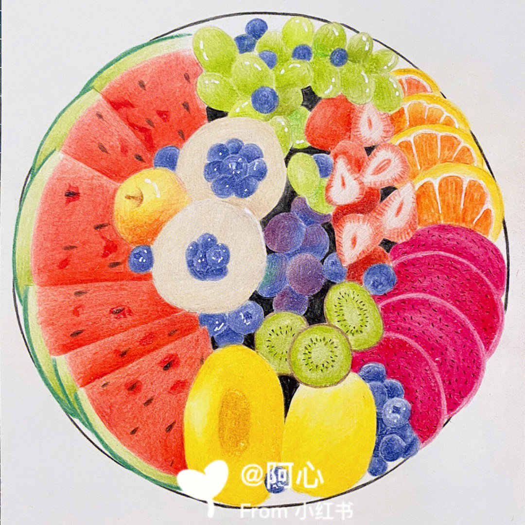 水果拼盘水彩画图片