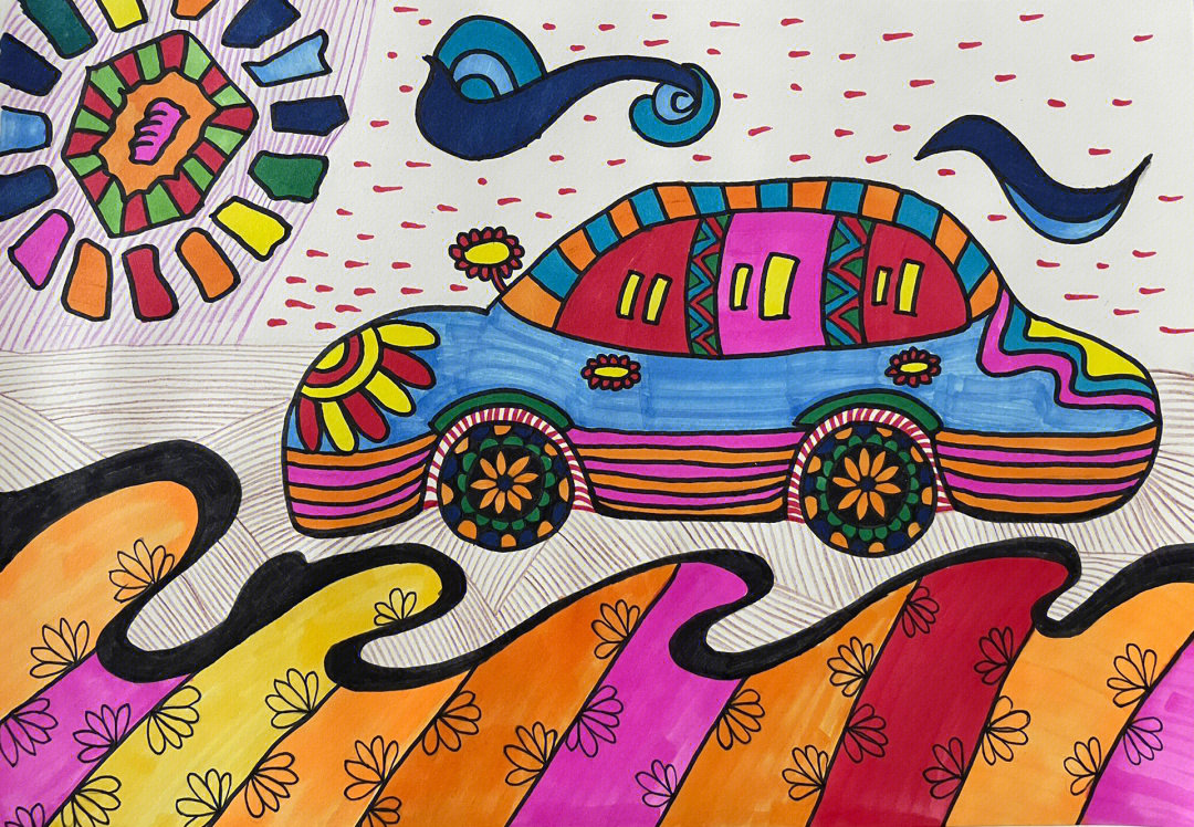 多彩的汽车创意儿童画
