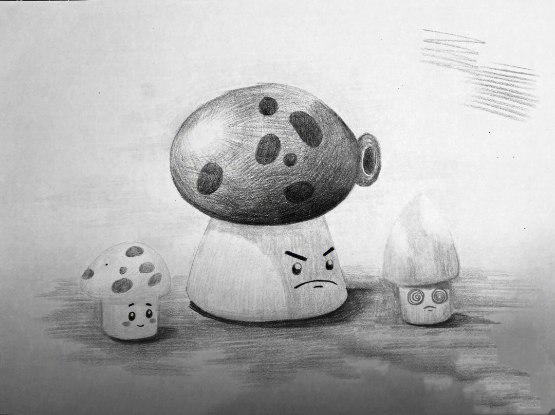 临摹素描图片,锻炼小朋友的观察能力,细致刻画蘑菇的造型