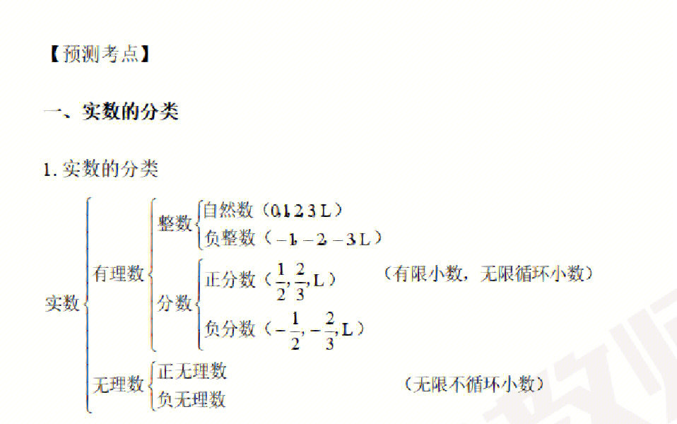 数学考点一实数的分类