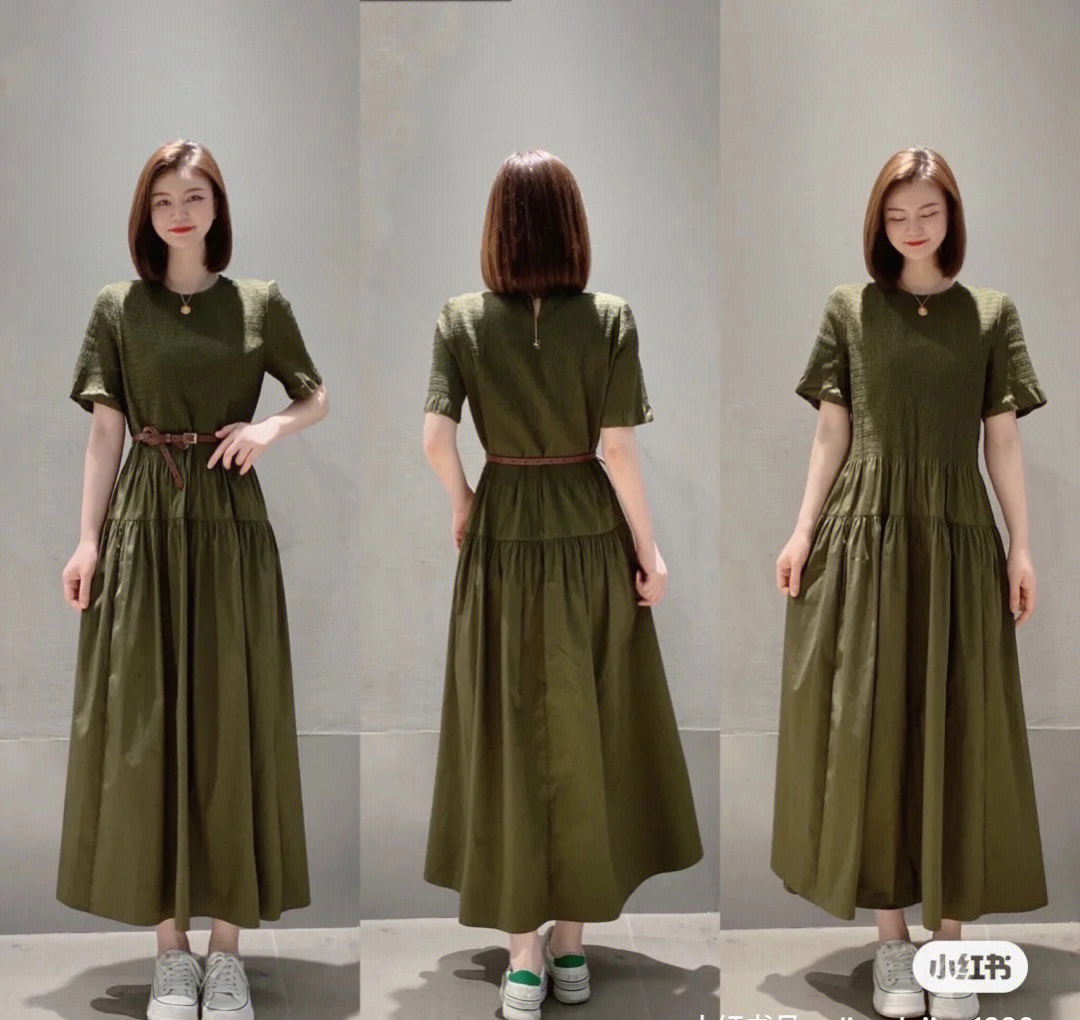 阿玛施森系橄榄绿连衣裙