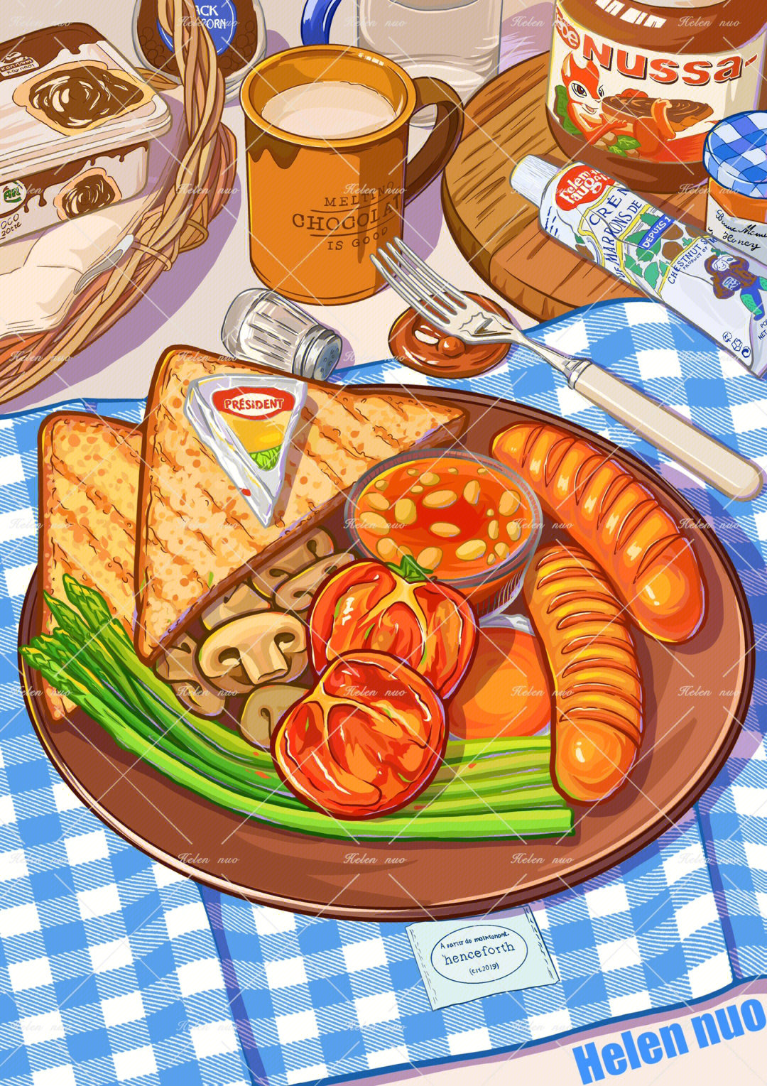 手绘插画美食减脂餐附步骤图线稿