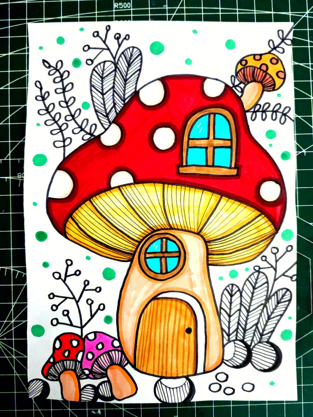 漂亮的蘑菇屋儿童创意美术
