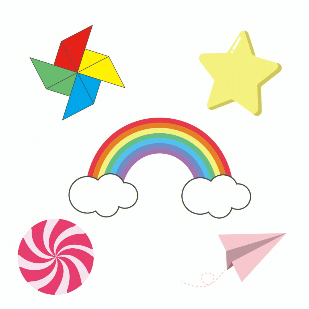 儿童节彩虹云朵糖果纸飞机
