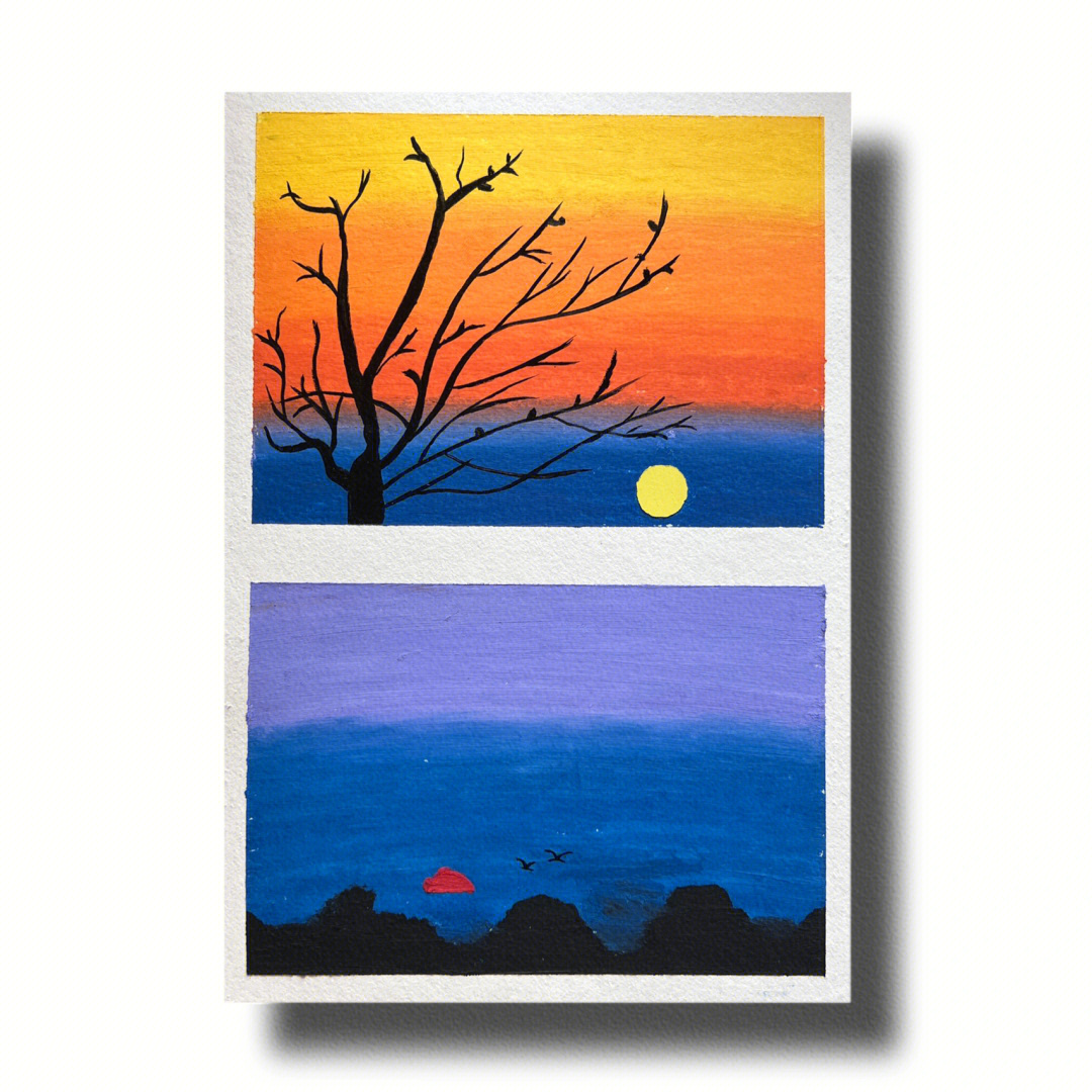 油画棒日落风景画教程图片