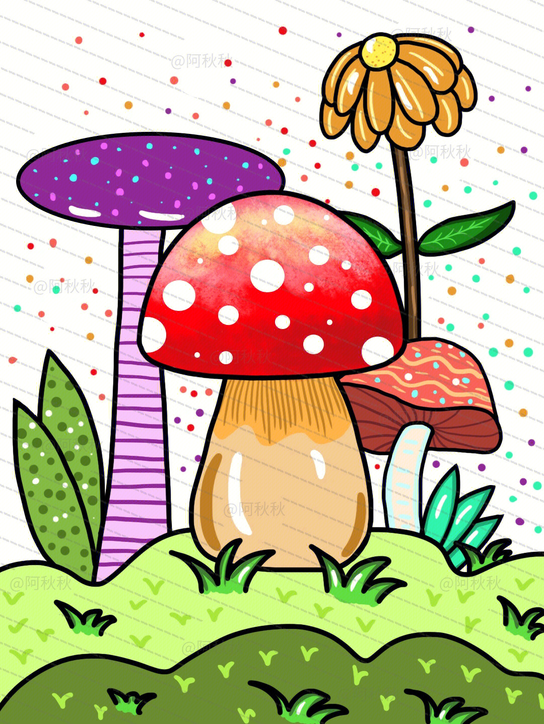 蘑菇儿童画创意美术68岁儿童画作品