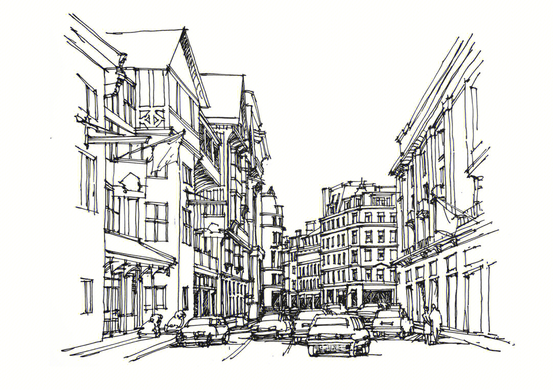 04伦敦商业街04素材来源网络#画画#速写#街景#钢笔速写