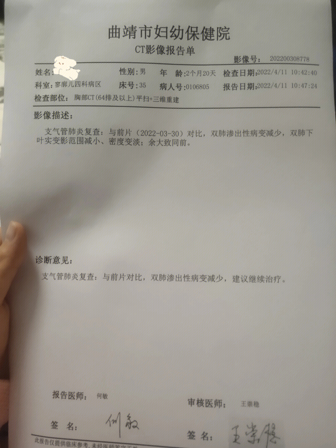 今天住院第15天啦 昨天带去复查了个ct 情况有比之前好了一点 氧气也