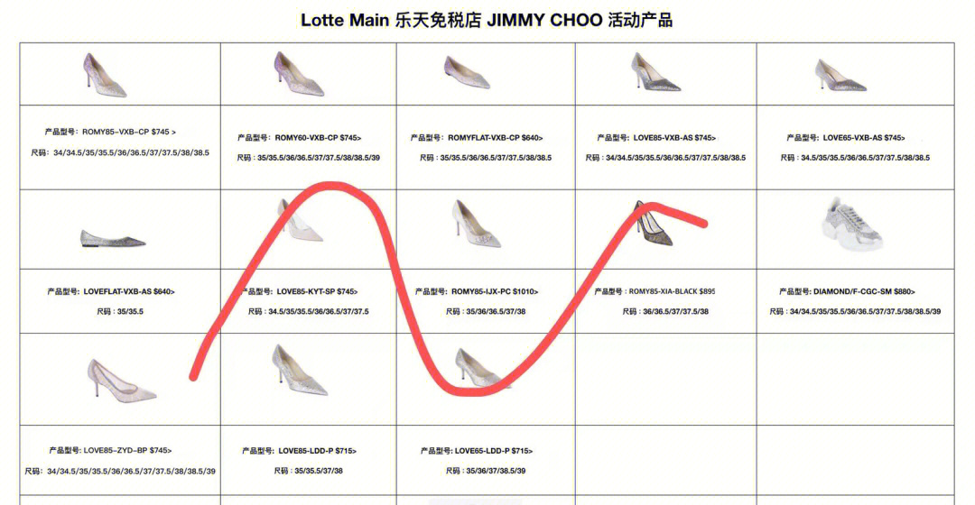 jimmychoo尺码参照图片