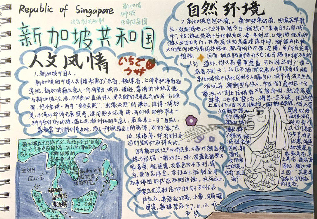 新加坡的手抄报怎么画图片