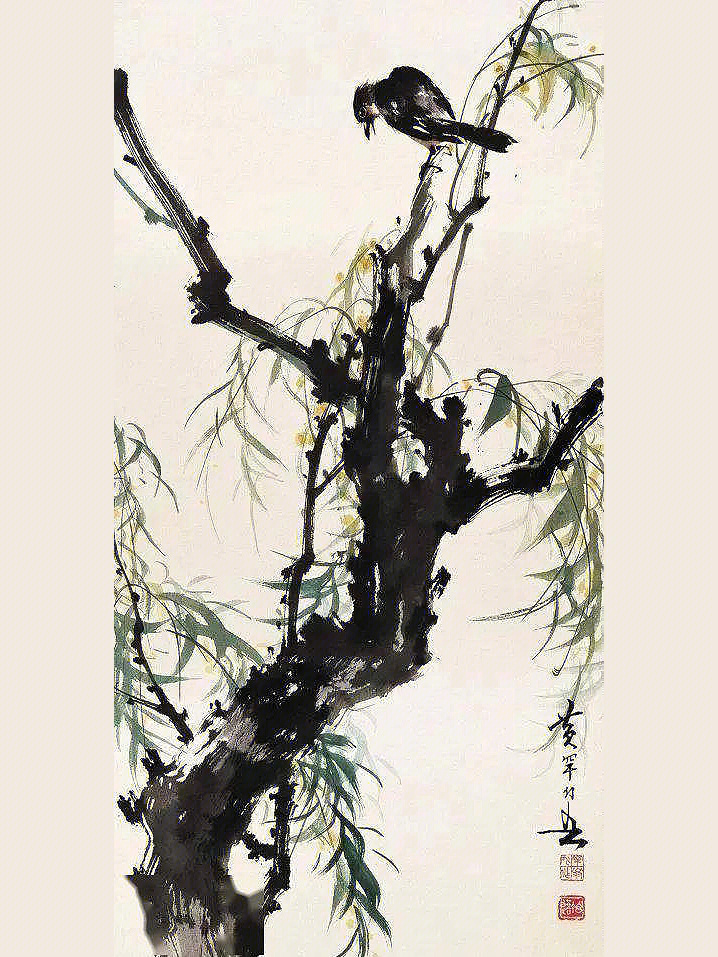 国画杨柳树的画法图片