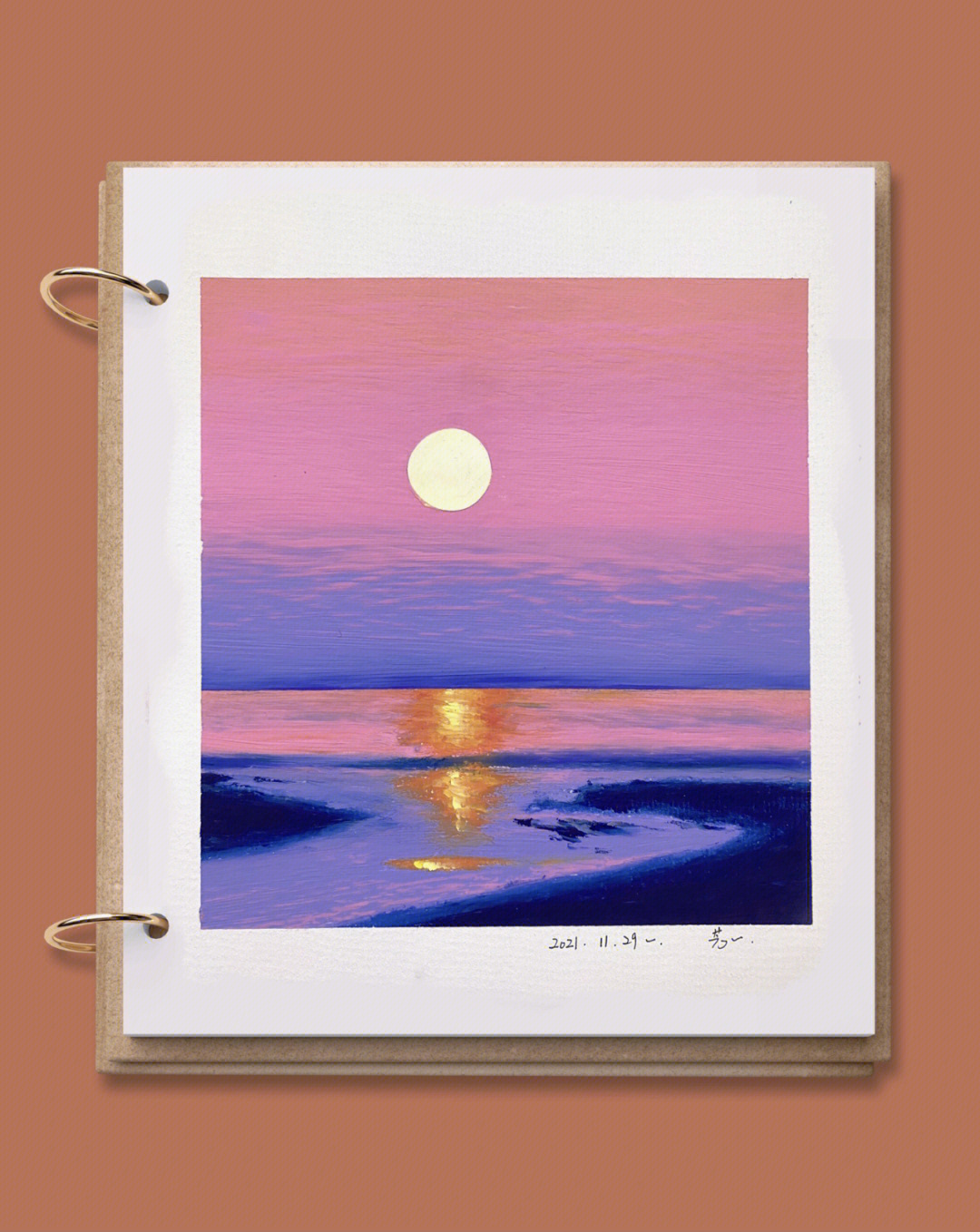 夕阳画法油画棒图片