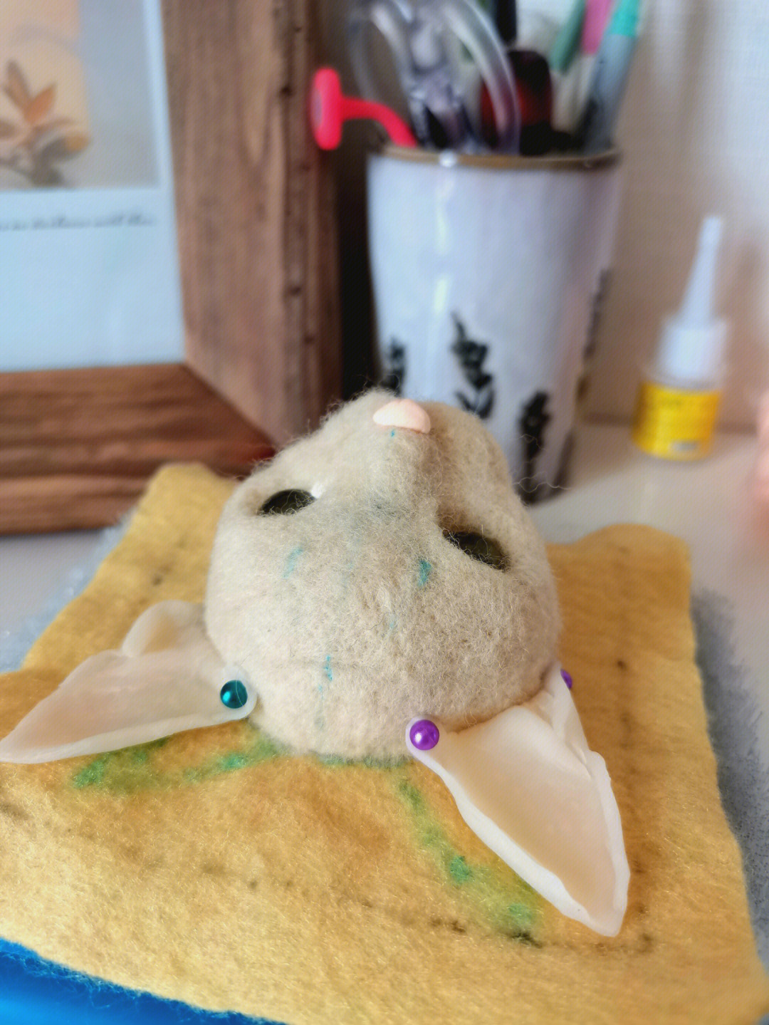 羊毛毡猫咪底胚软陶耳朵和鼻子眼睛手绘