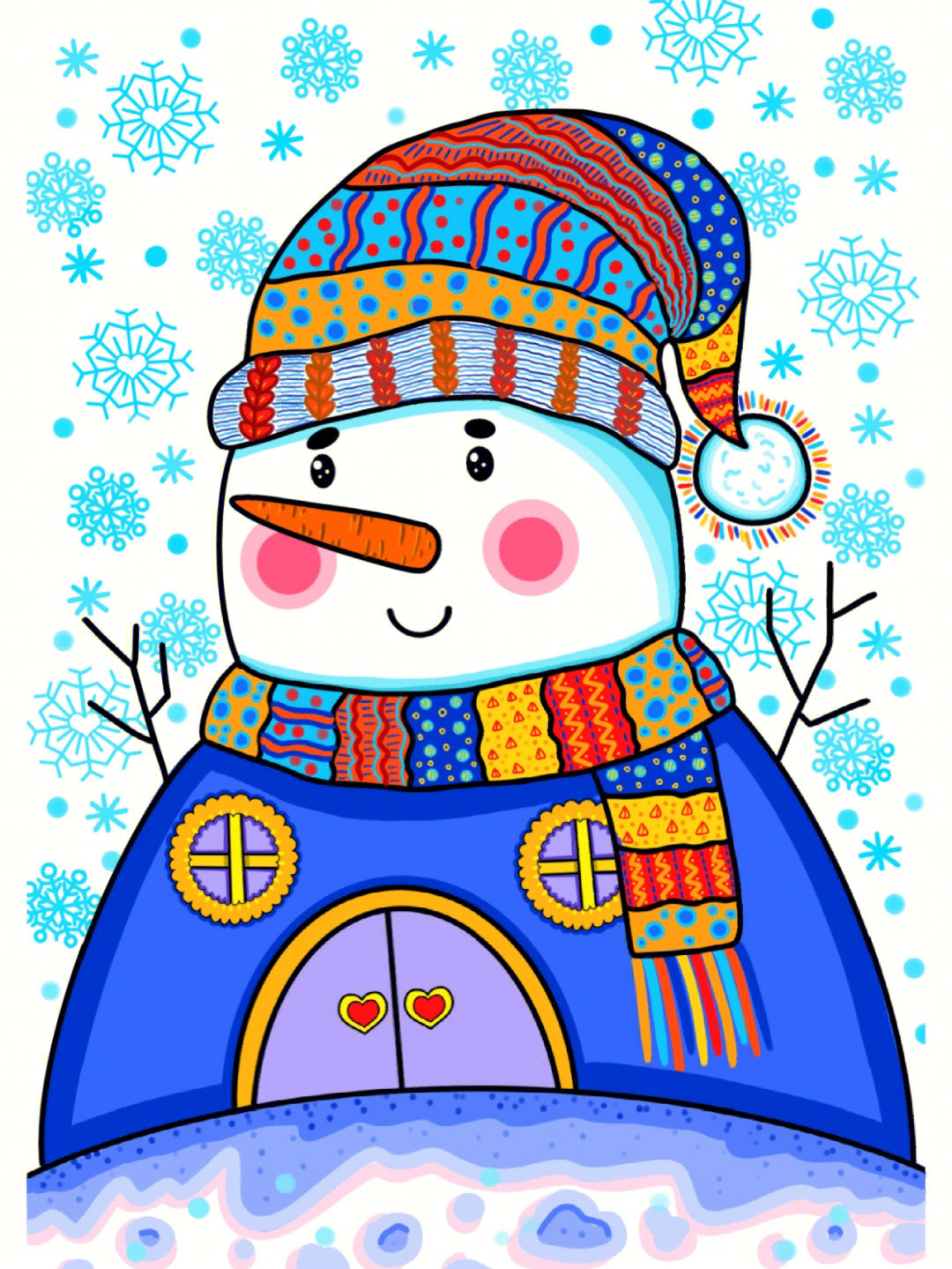 儿童画过冬的雪人70儿童创意美术