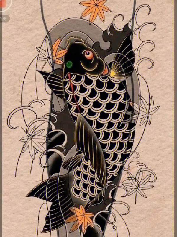 日式锦鲤纹身手稿图片