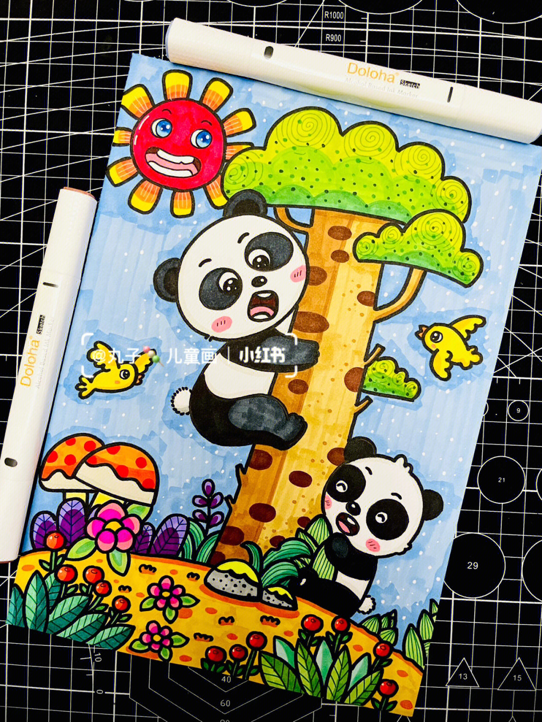 马克笔儿童画丨可爱的小熊猫