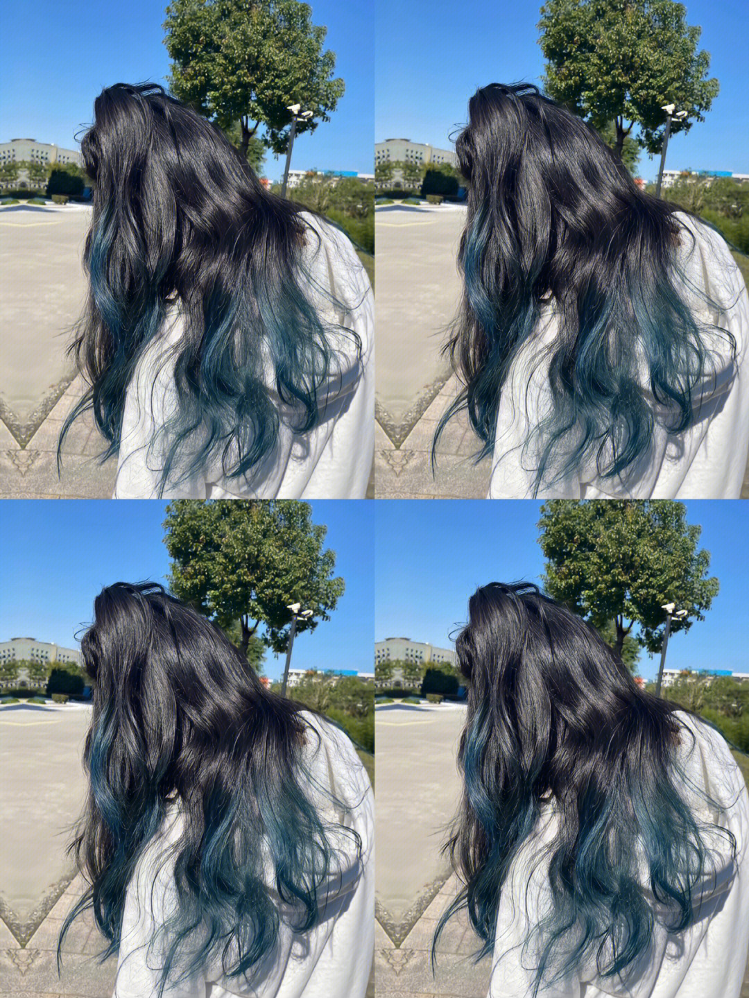 蓝绿色双色渐变挑染掉色也很好看的发色