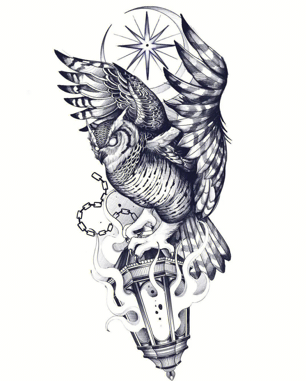 欧美猫头鹰纹身手稿图片