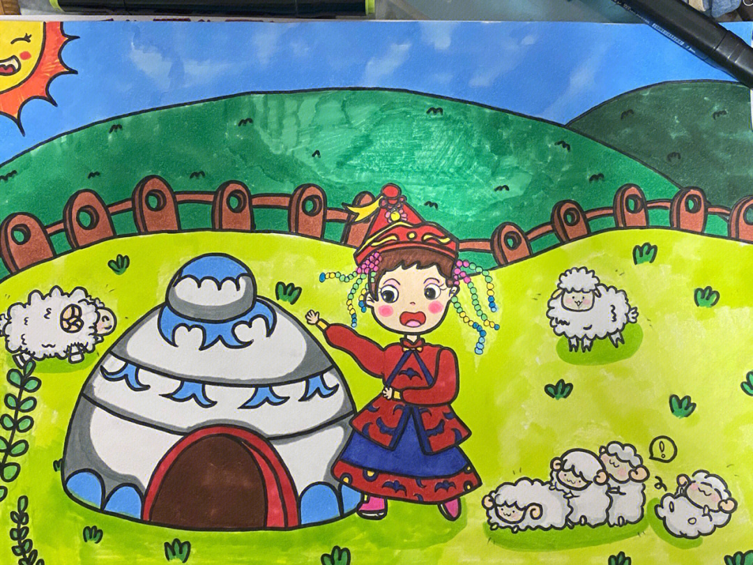 蒙古包大草原画画图图片