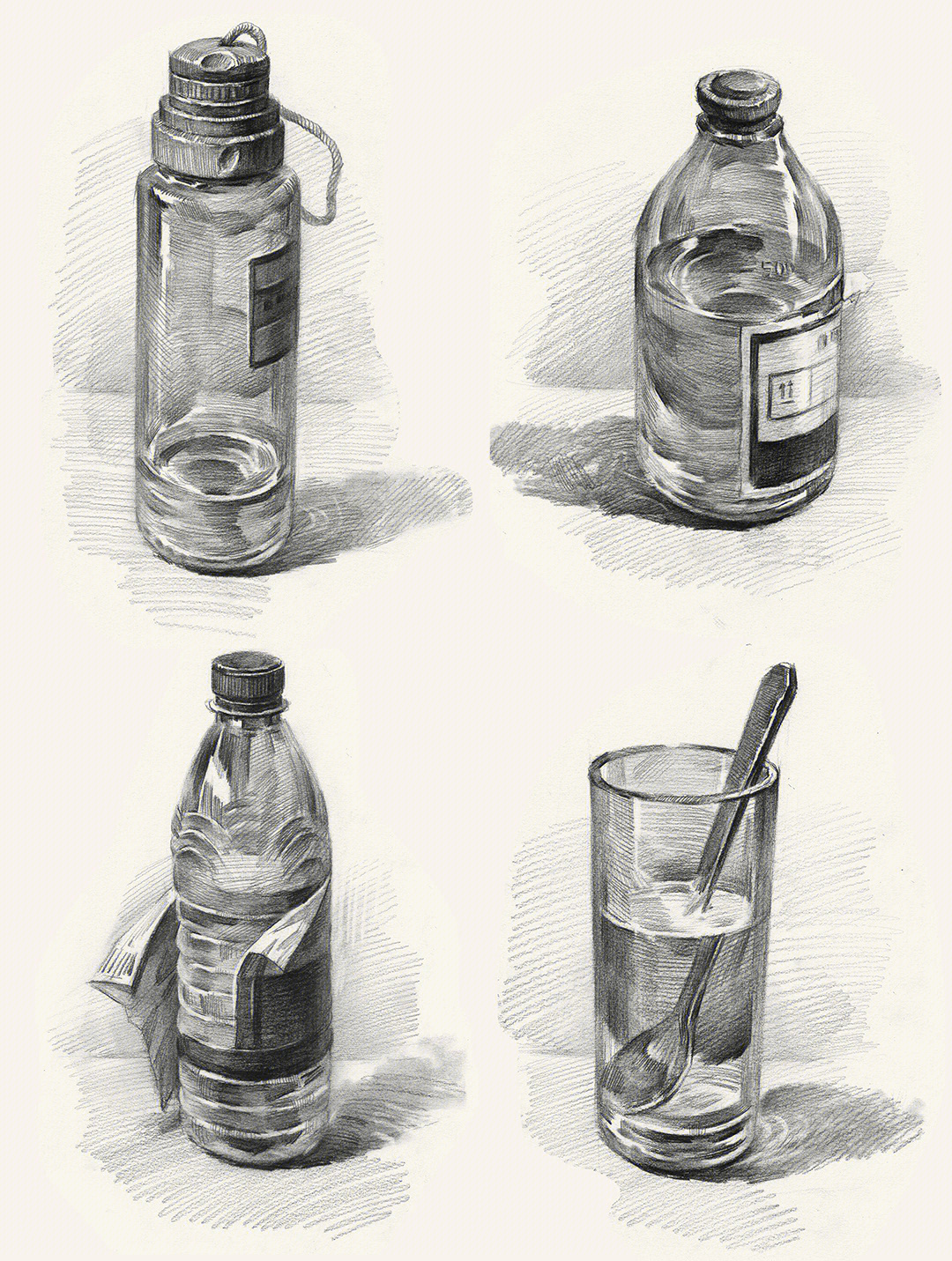 矿泉水瓶设计素描图片
