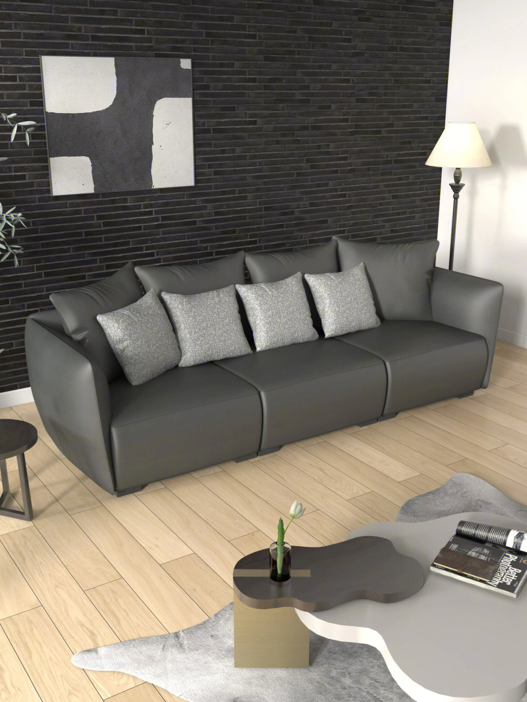 材质 /整张沙发全皮包裹皮质细腻,丰富质感脚架是黑橡木制作的简约又