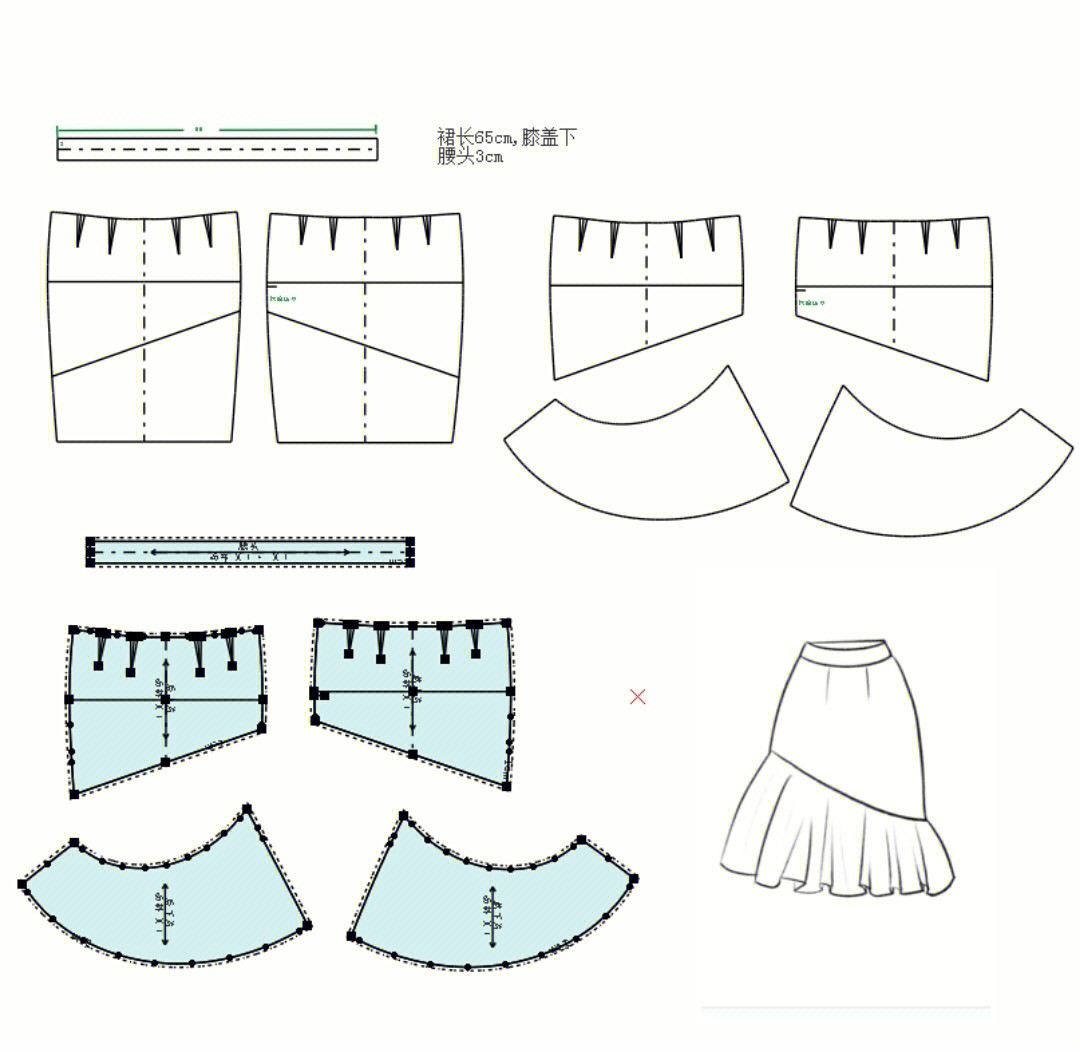 六片鱼尾裙结构图图片