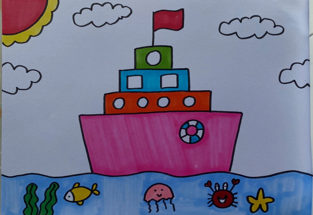 适合很小的学生完成的轮船简笔画多乐绘马克笔