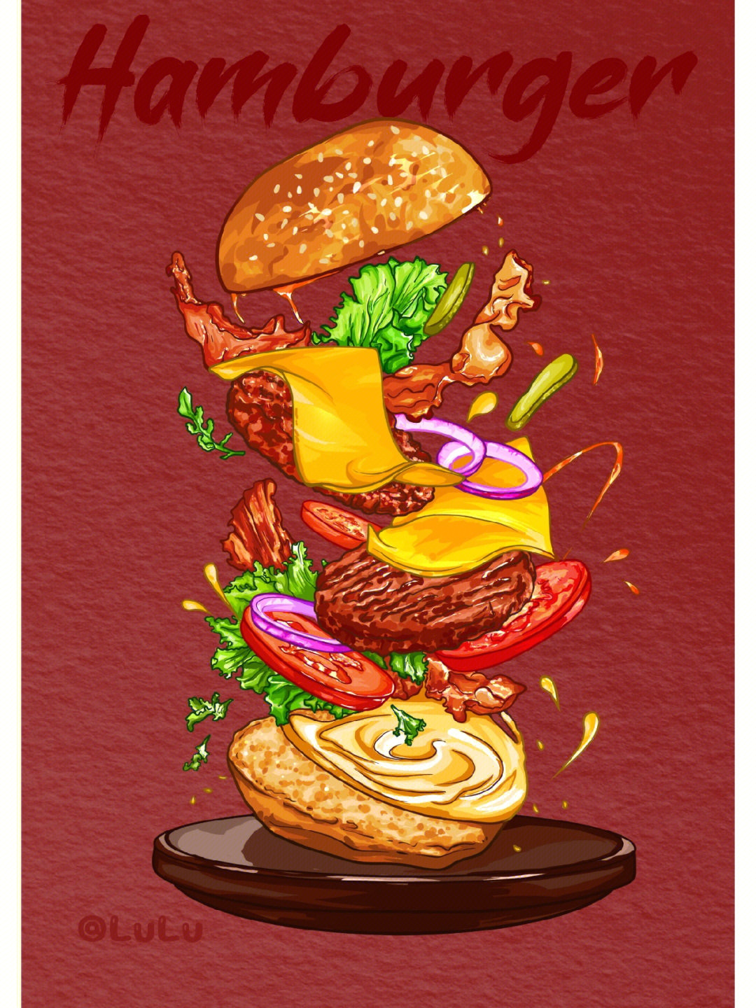 笔记灵感#procreate绘画#线稿风#美食#汉堡#菜单设计