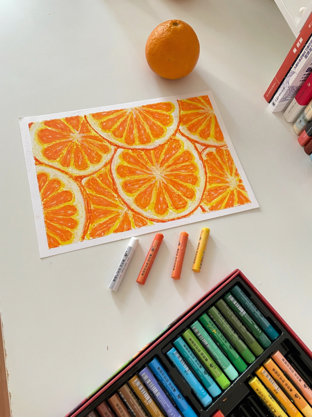 油画棒今天画了橙子超简单附步骤