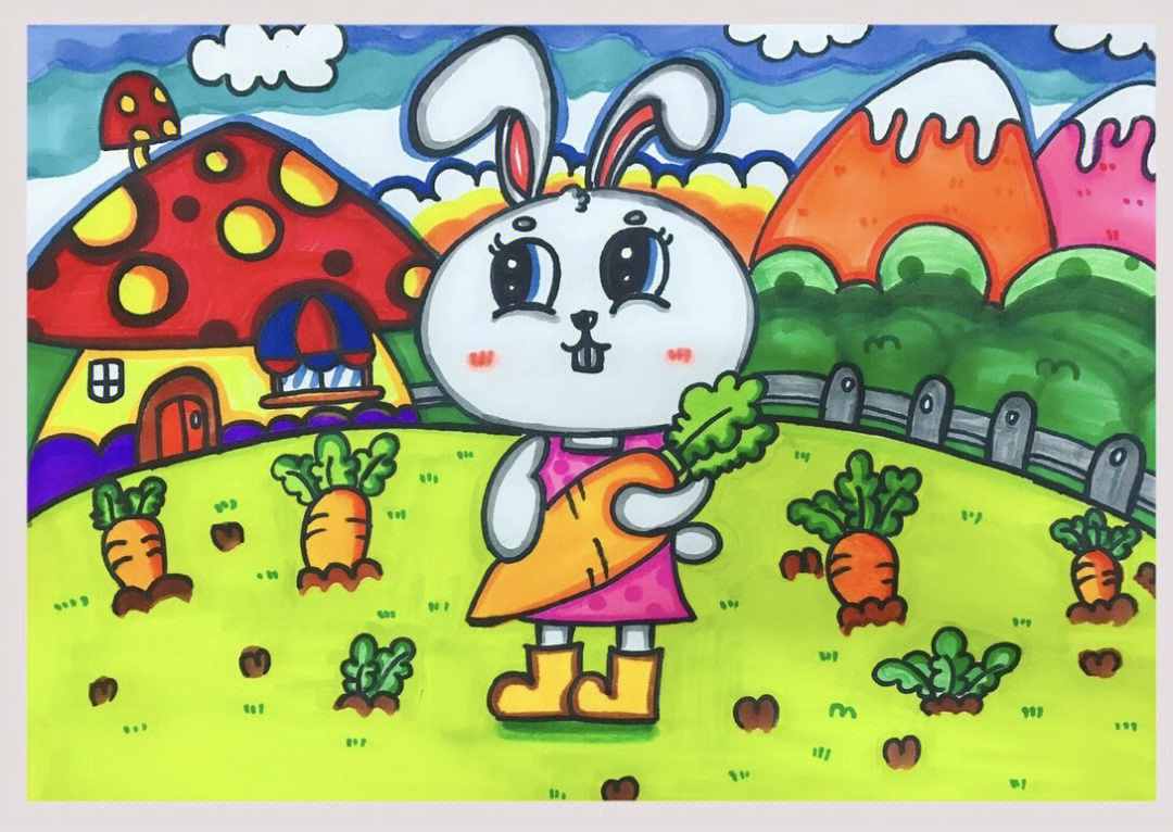 小白兔拔萝卜 儿童画图片