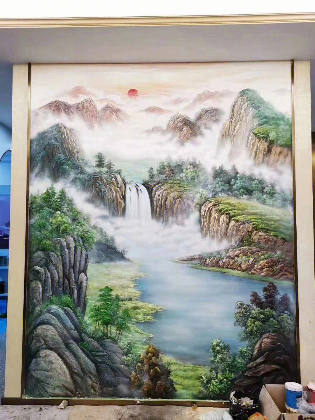 艺术漆浮雕山水画图片