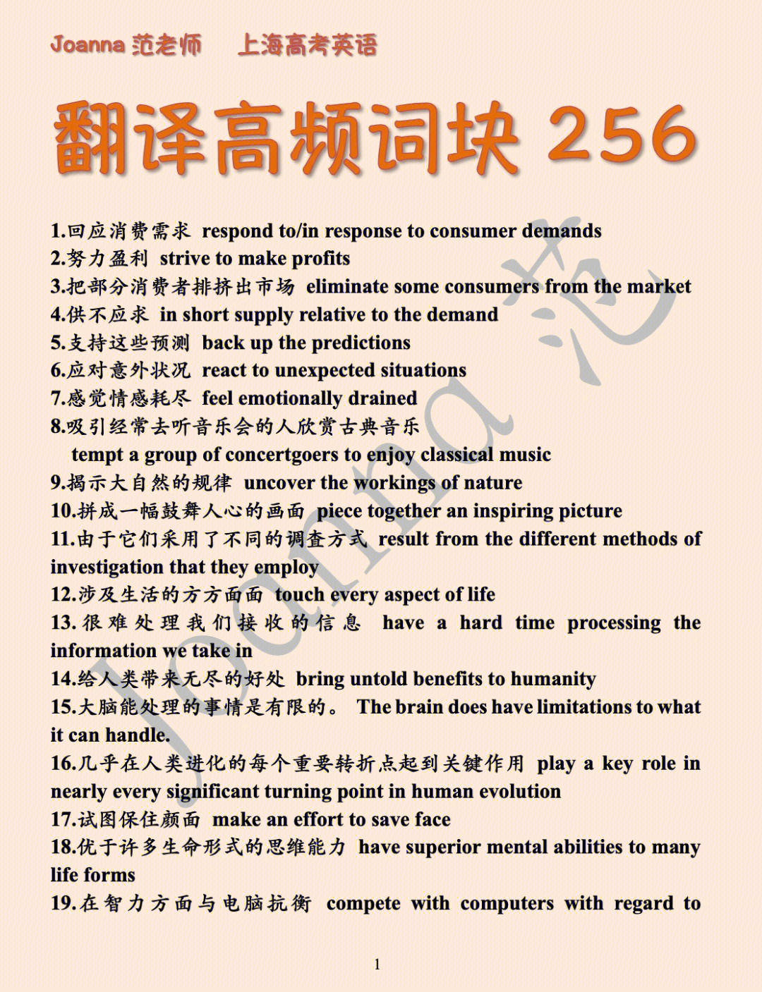 上海高考英语翻译高频词块256必备起来卷