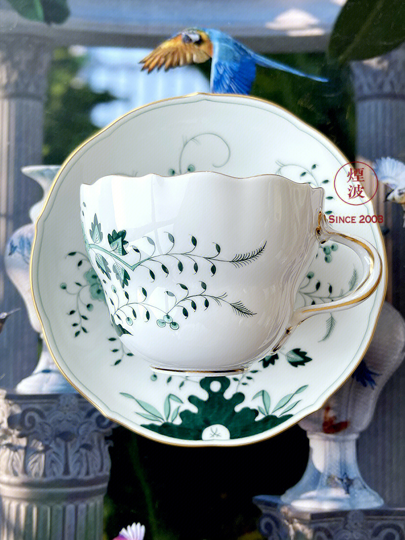 德国meissen梅森瓷器绿色洋葱印度花咖啡杯